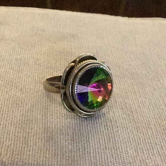 Vintage Whiting & Davis Mid-Century Watermelon Rainbow Glass Gold Ring Size 12 - Picture 12 of 12
